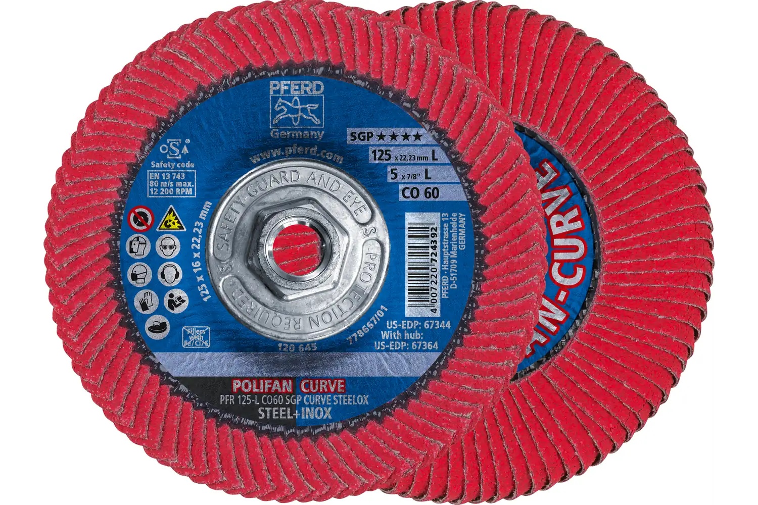 Picture of Pferd Flap Disc, 5" x 5/8-11, CO SGP Curve Steelox, 60 Grit, Large Radius, Ceramic oxide